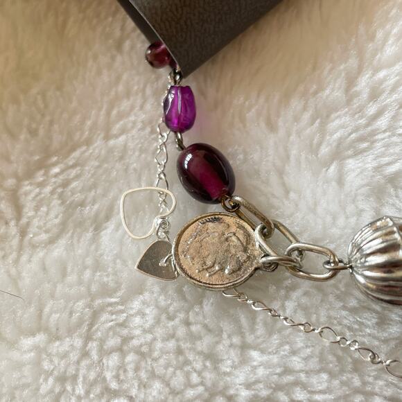 Express Beaded Charm Bracelet and Anklet Set Silver Tone Purple New - Picture 4 of 12